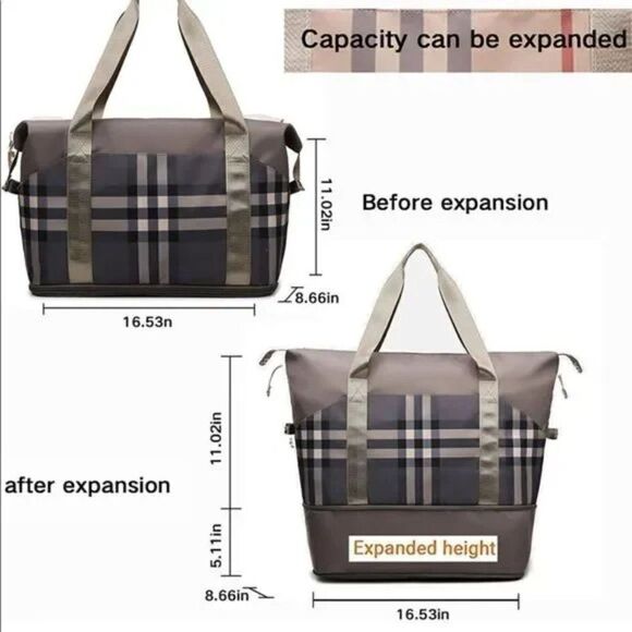 New Nova check style large school work expandable carryall neverfull travel bag - Picture 4 of 7